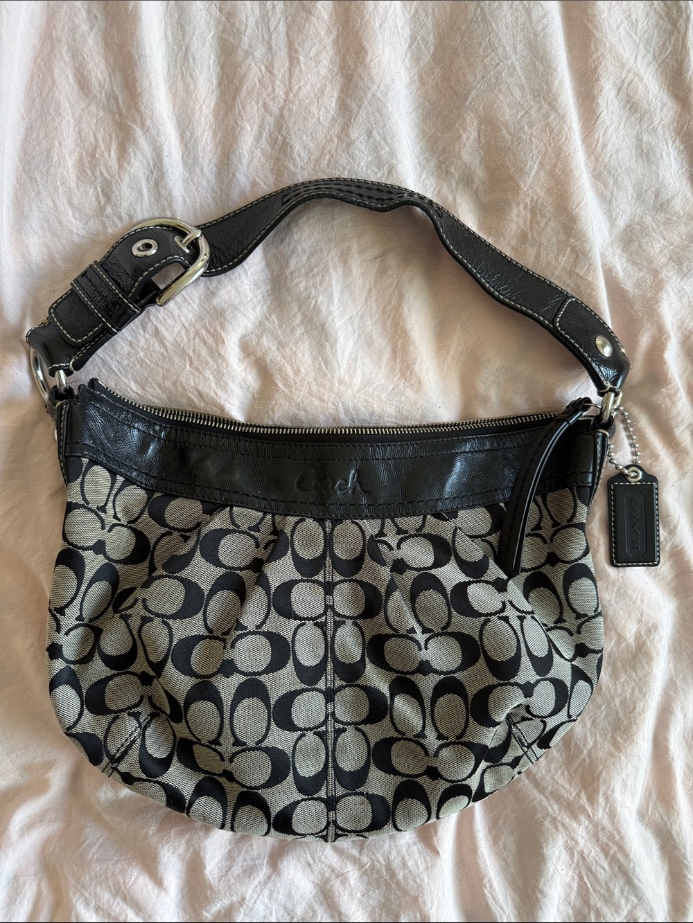 Y2K Coach Soho Pleated Signature Jacquard Hobo Shoulder Bag F13740 Black